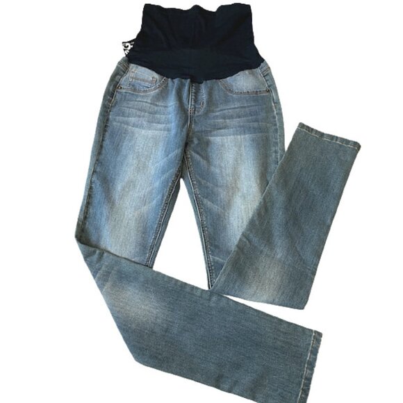 Haute Mama Maternity Full Belly Band Faded Light Wash Stretched Skinny Jeans M - Picture 1 of 6